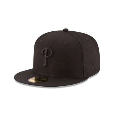 Black Philadelphia Phillies Hat - New Era MLB Black On Black 59FIFTY Fitted Caps USA0973215